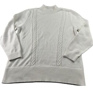 Karen Scott Women Sweater‎ Size XL White Cable Knit Mock Neck Long Sleeve